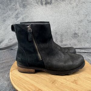 Sorel Boots Womens Size 9 Black Leather Suede Side Zip Ankle Booties NL3502-010
